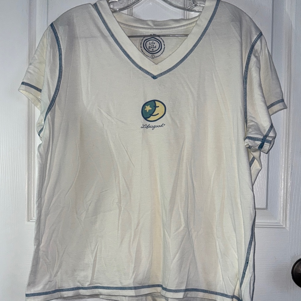 Life Is Good white V-Neck Tee